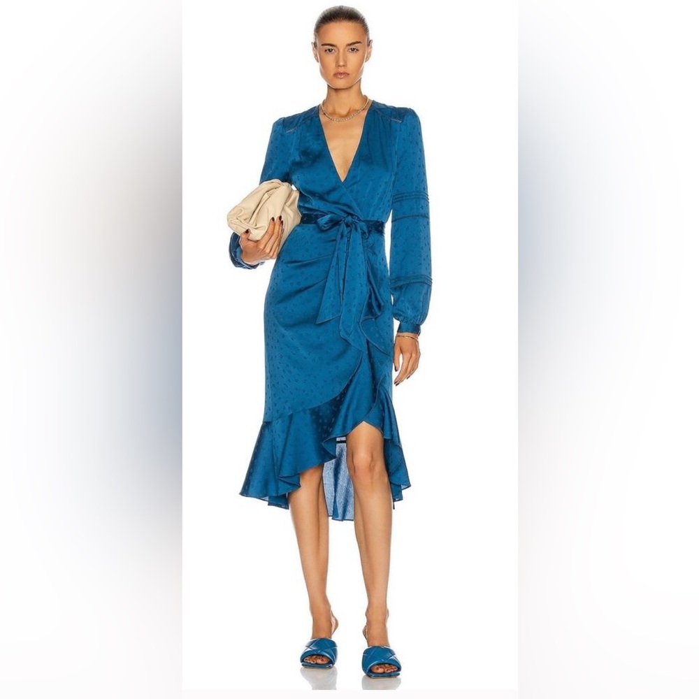 Veronica Beard blue cerulean Miriam Dress women's 10 medium NWT $550 ruffle hem